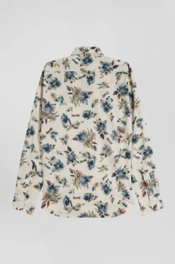 Chemise en coton à imprimé floral beige coupe Slim