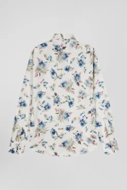 Chemise en coton à imprimé floral écru coupe Slim