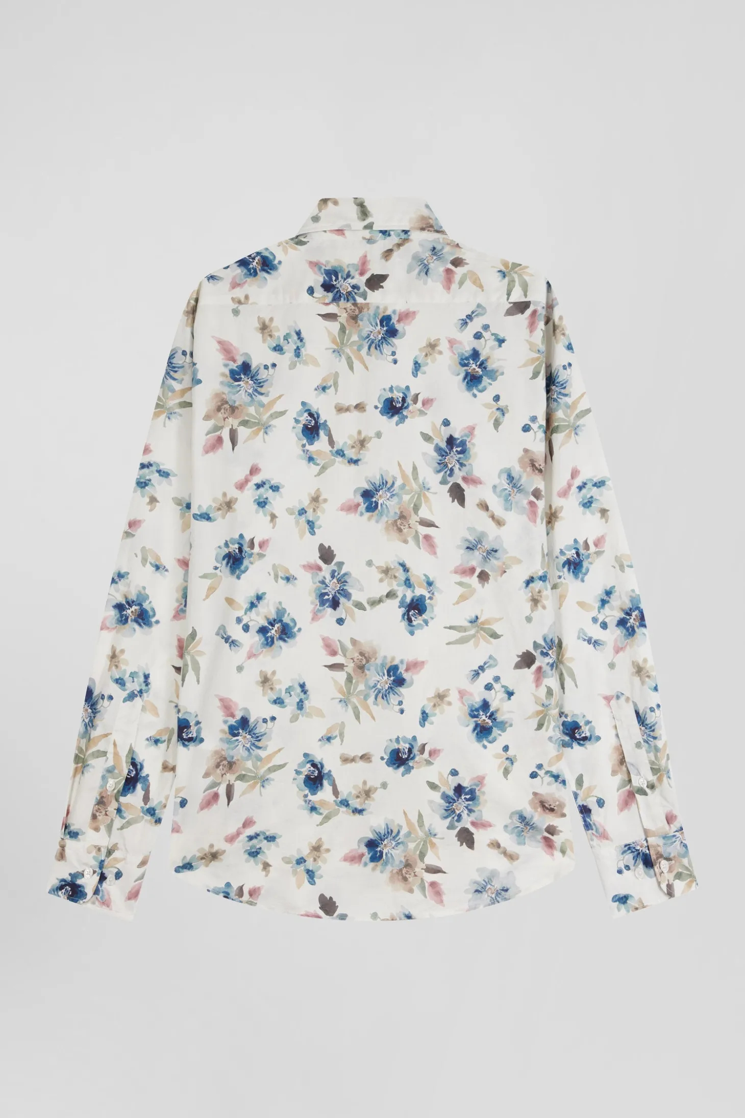 Chemise en coton à imprimé floral écru coupe Slim