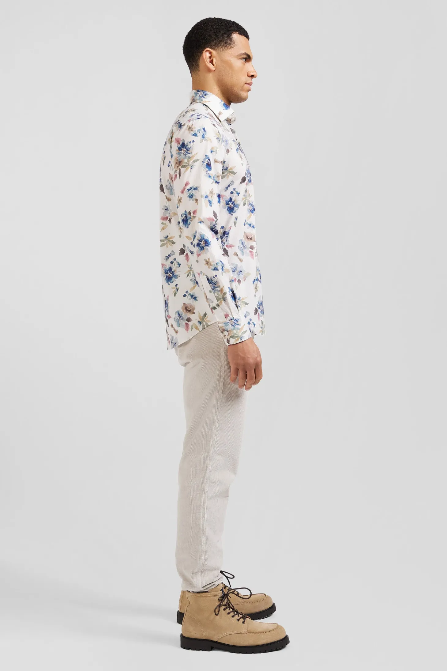 Chemise en coton à imprimé floral écru coupe Slim