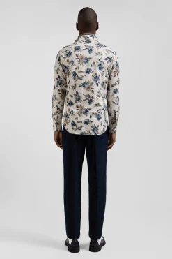Chemise en coton à imprimé floral beige coupe Slim