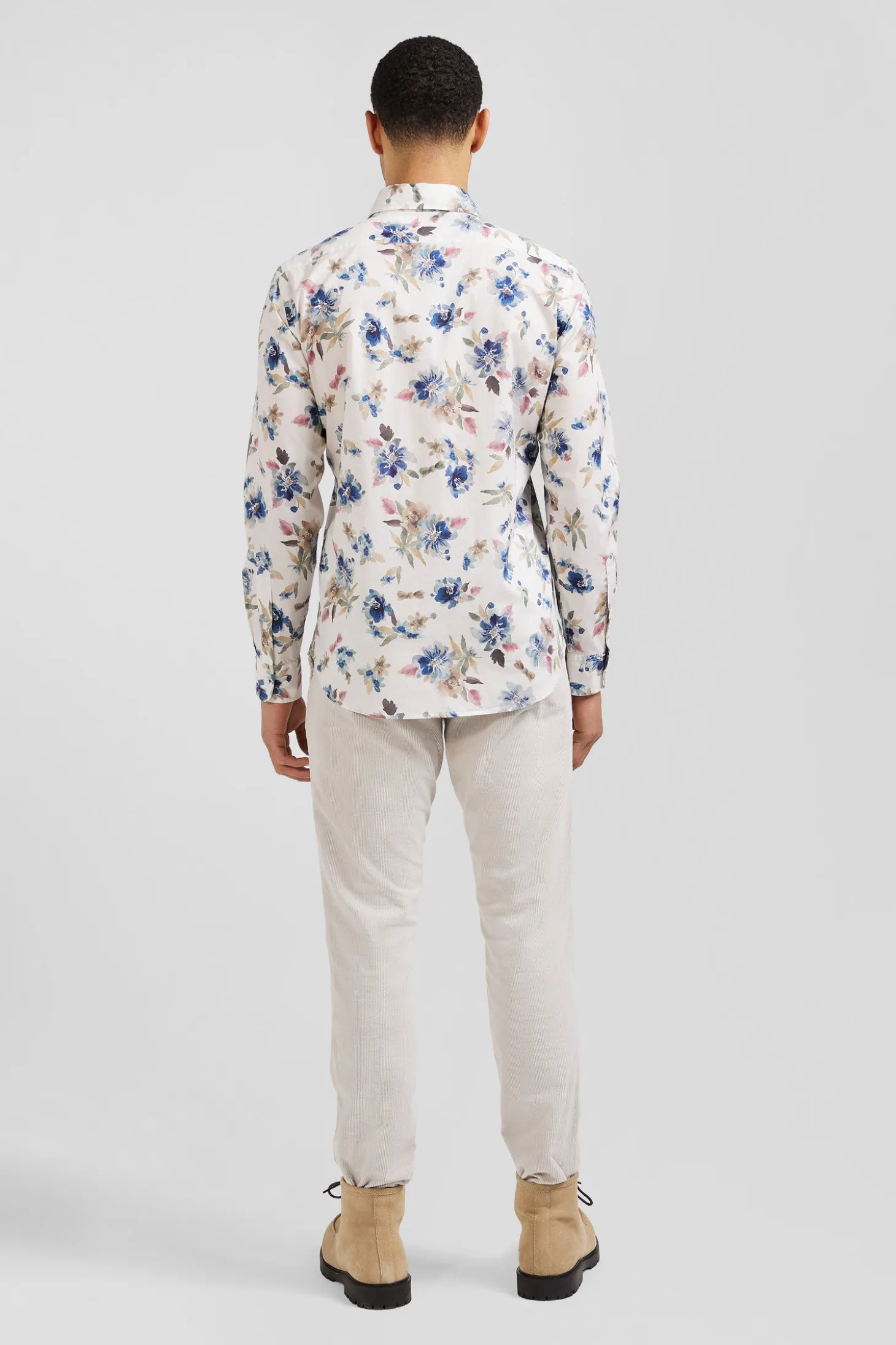 Chemise en coton à imprimé floral écru coupe Slim