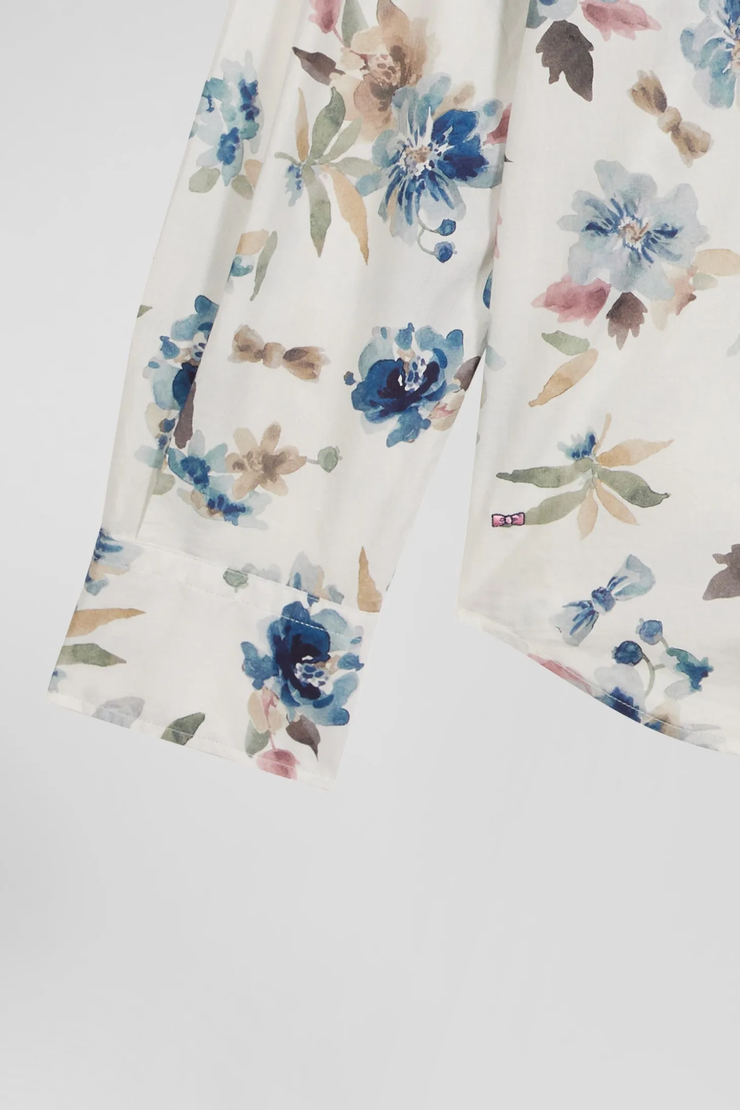 Chemise en coton à imprimé floral écru coupe Slim