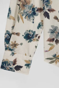 Chemise en coton à imprimé floral beige coupe Slim