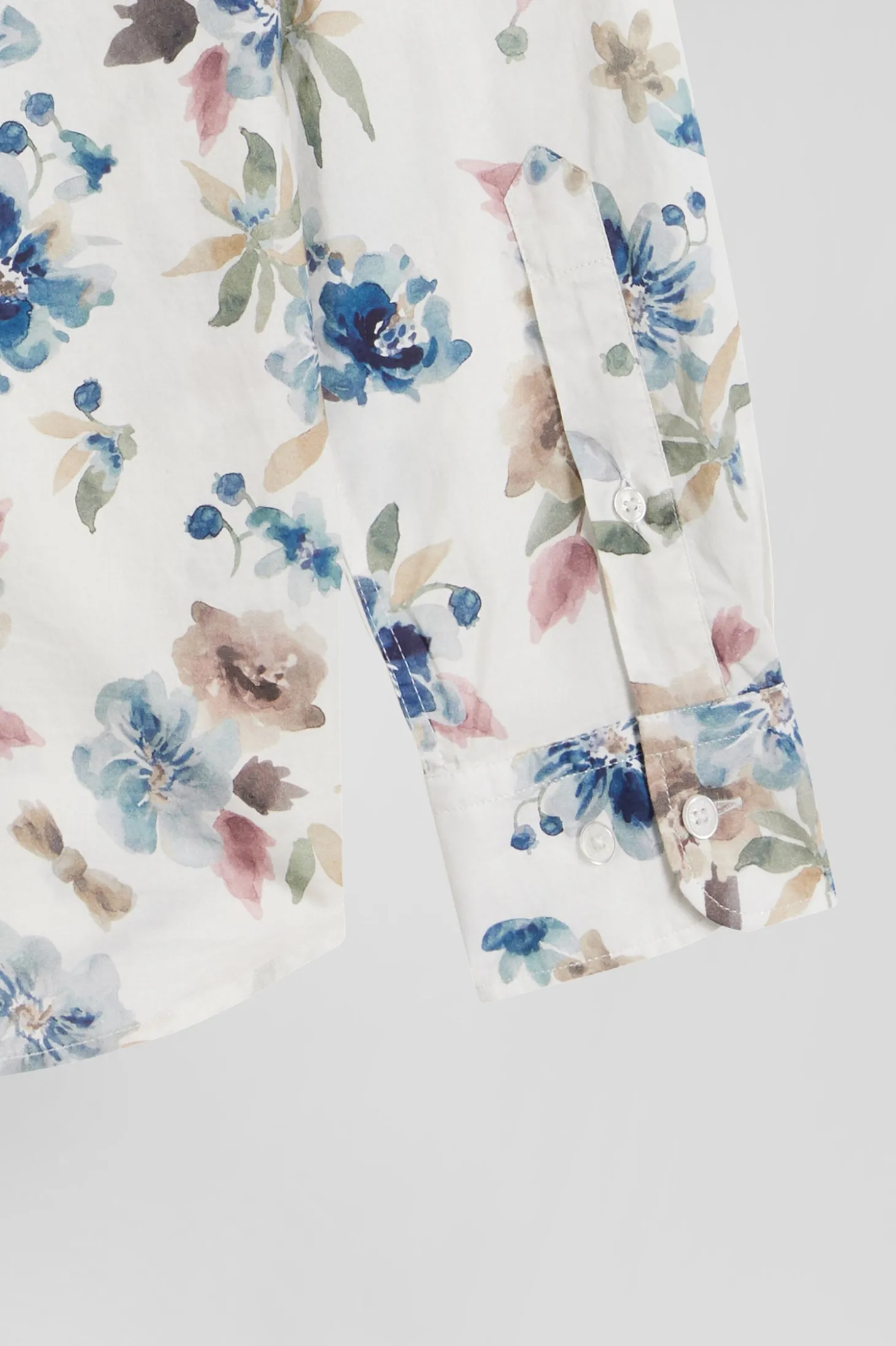 Chemise en coton à imprimé floral écru coupe Slim
