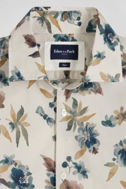 Chemise en coton à imprimé floral beige coupe Slim