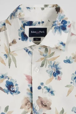 Chemise en coton à imprimé floral écru coupe Slim