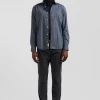 Chemise en coton à micro-carreaux bleu marine coupe Slim