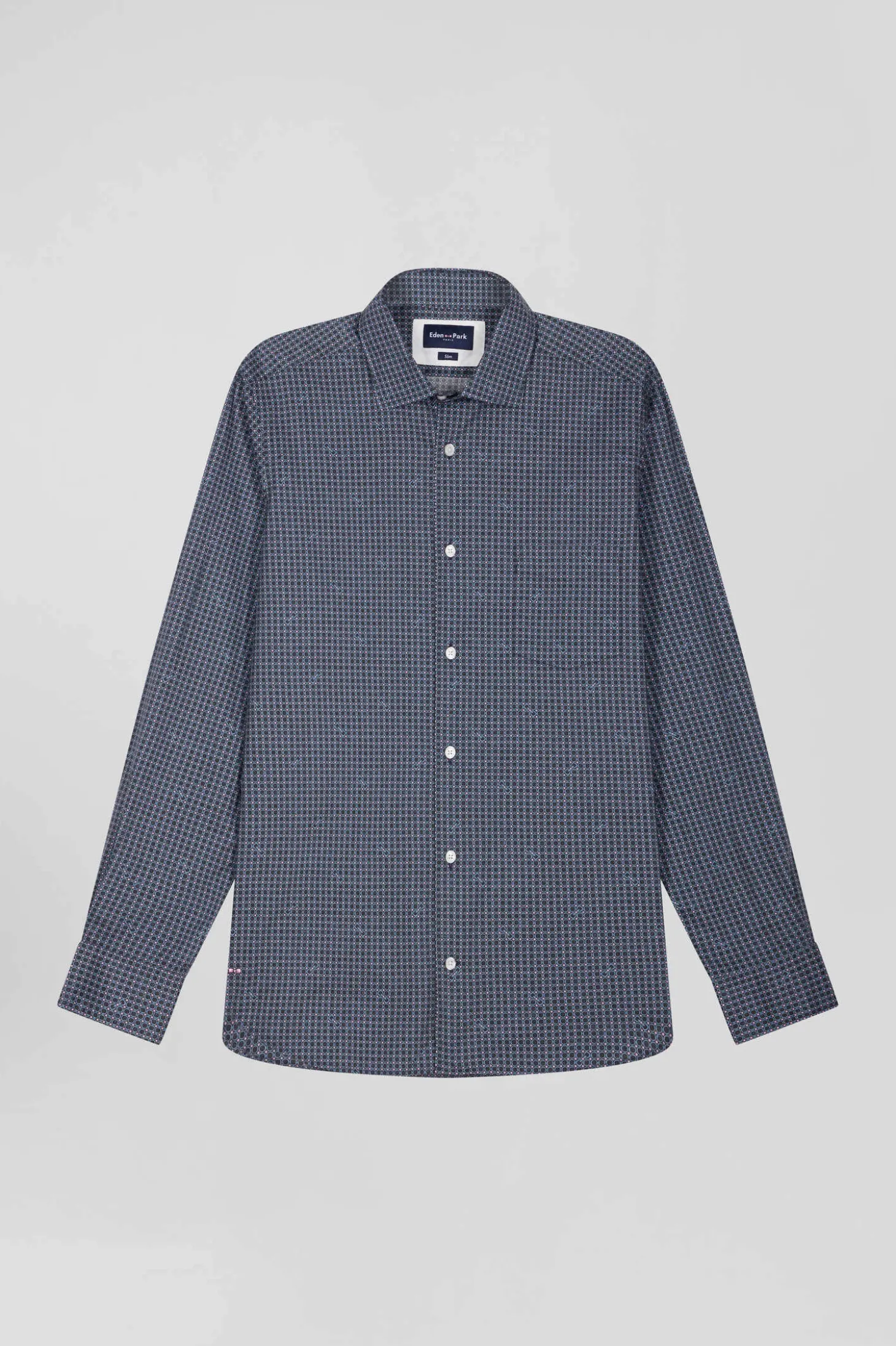 Chemise en coton à micro-carreaux bleu marine coupe Slim