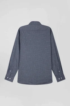 Chemise en coton à micro-carreaux bleu marine coupe Slim