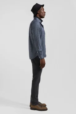 Chemise en coton à micro-carreaux bleu marine coupe Slim