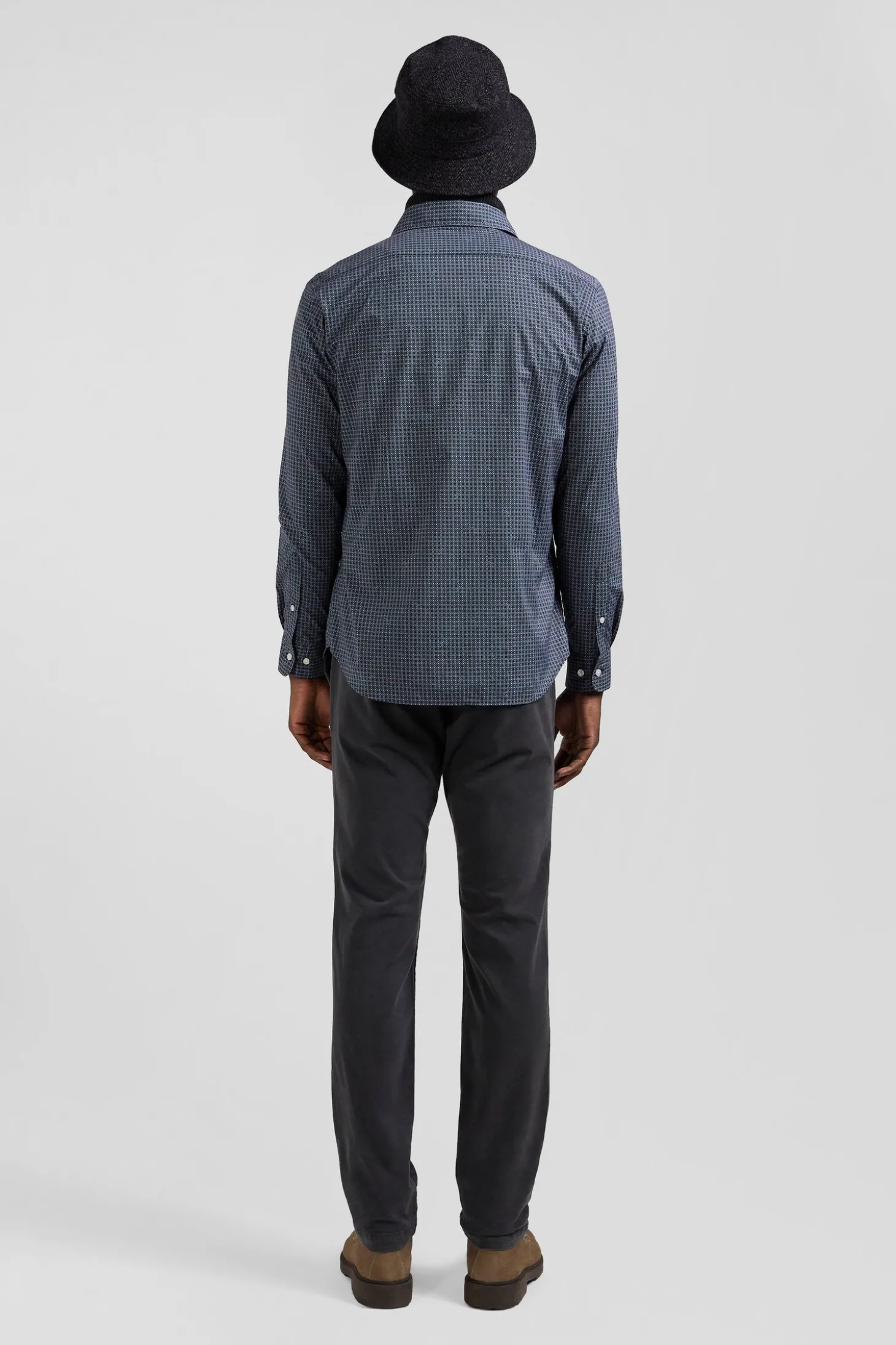 Chemise en coton à micro-carreaux bleu marine coupe Slim