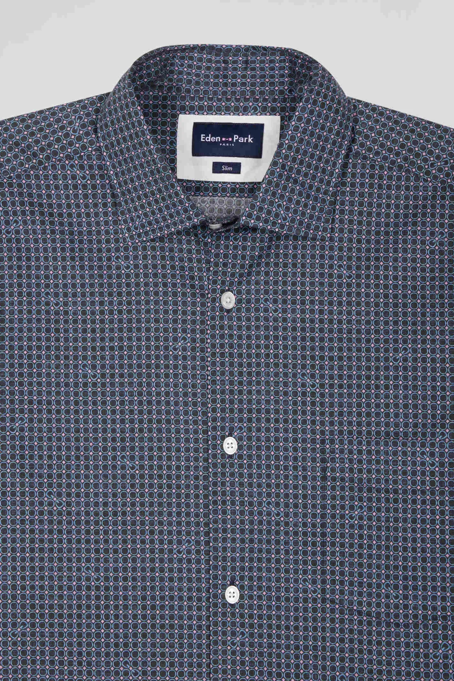 Chemise en coton à micro-carreaux bleu marine coupe Slim