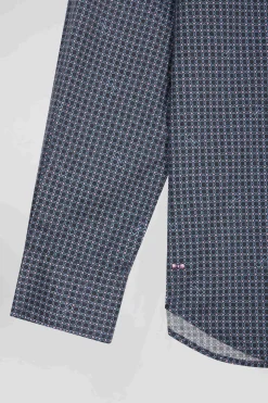 Chemise en coton à micro-carreaux bleu marine coupe Slim