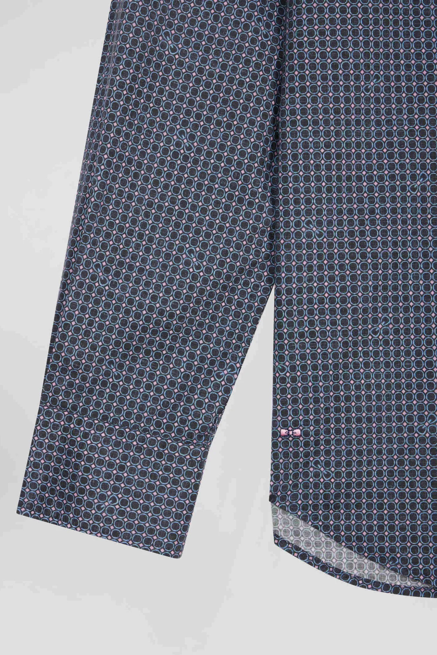 Chemise en coton à micro-carreaux bleu marine coupe Slim
