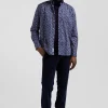 Chemise en coton à microimprimé bleu foncé coupe Regular
