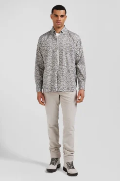 Chemise en coton à microimprimé vert coupe Regular