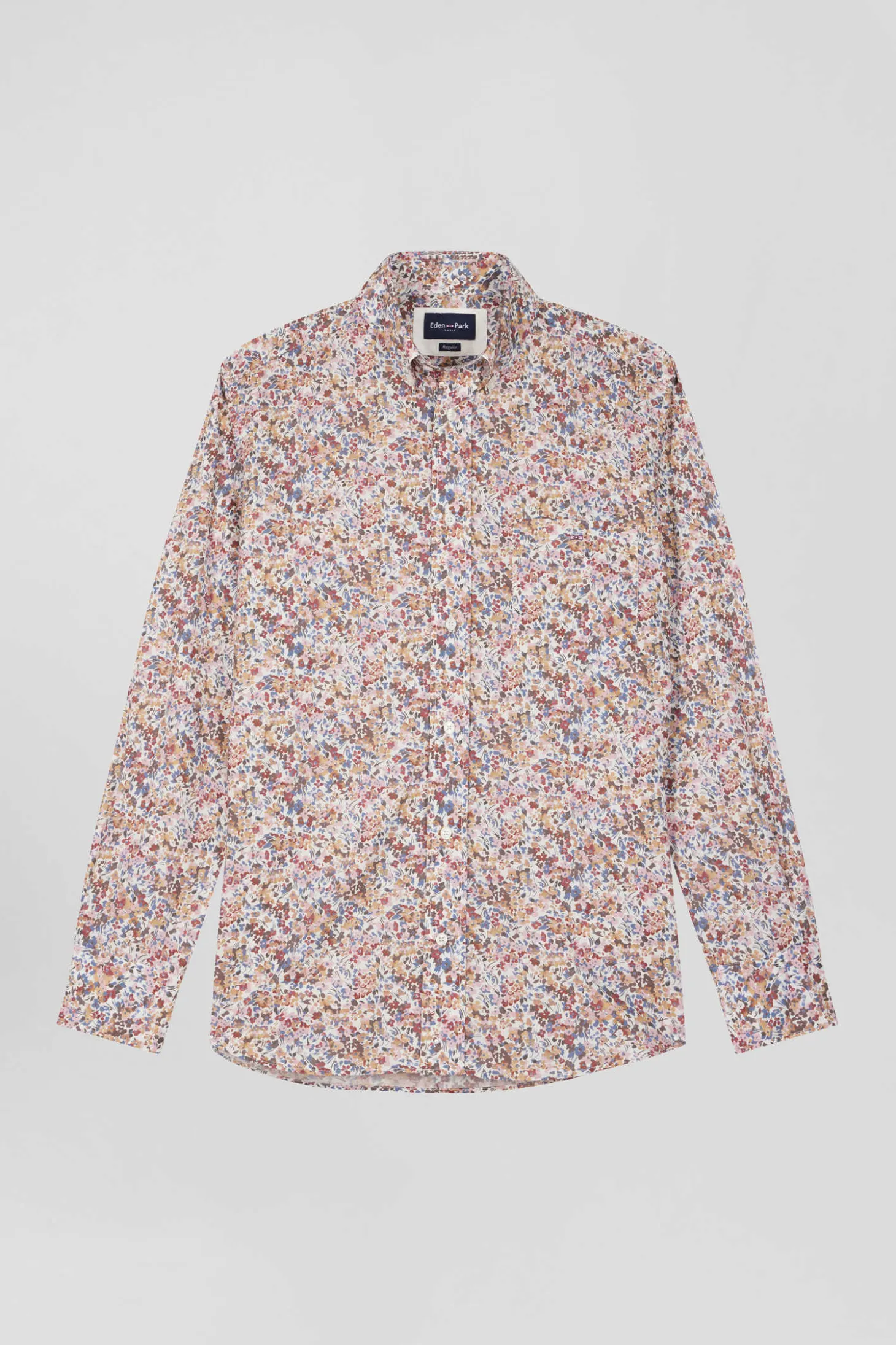 Chemise en coton à microimprimé beige coupe Regular