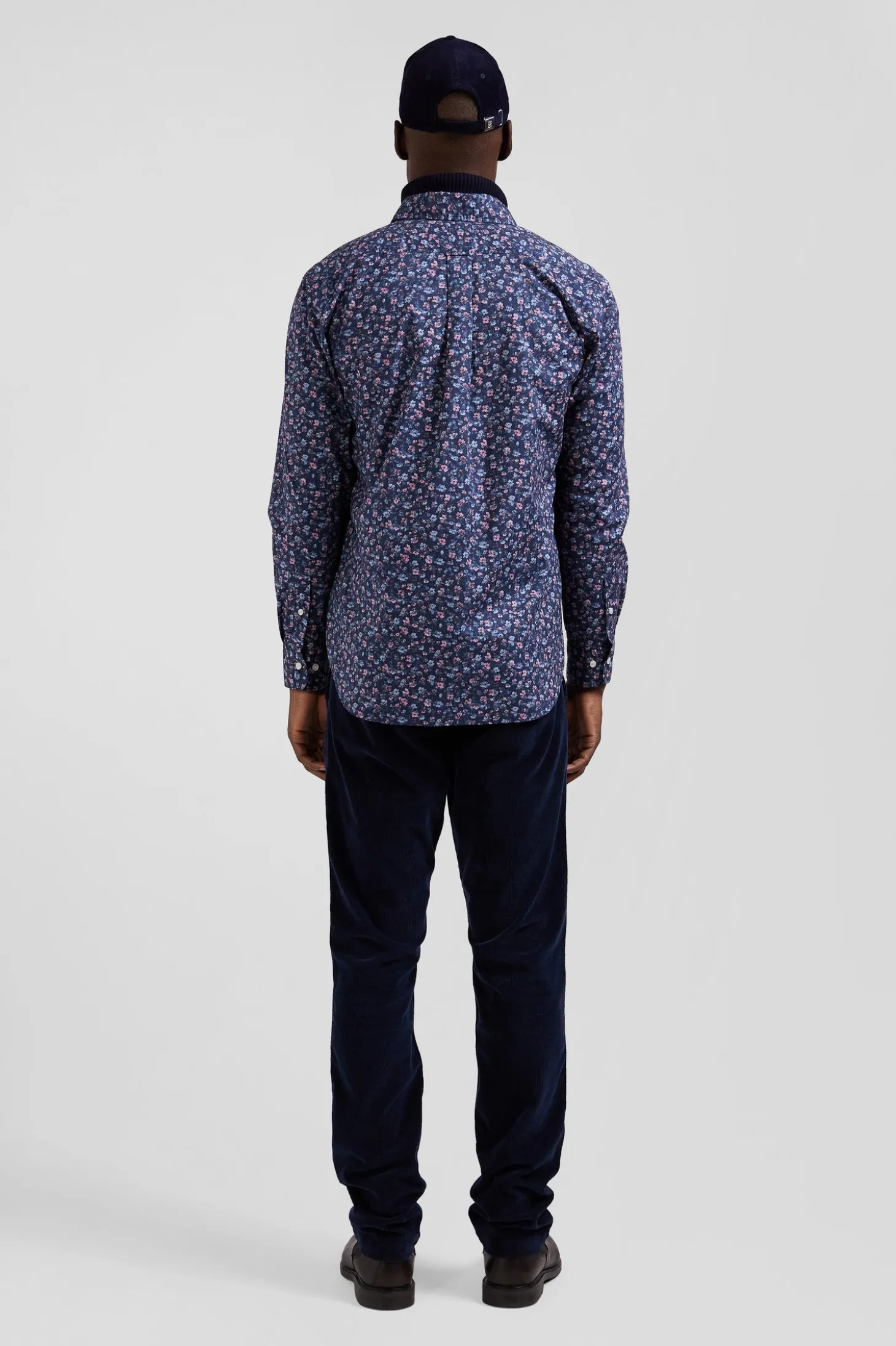 Chemise en coton à microimprimé bleu foncé coupe Regular