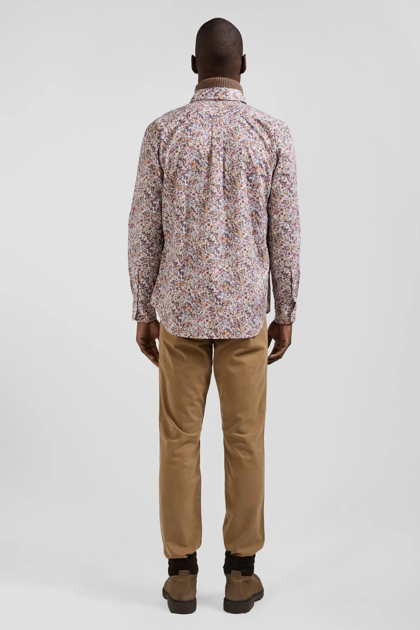 Chemise en coton à microimprimé beige coupe Regular