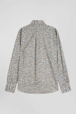 Chemise en coton à microimprimé vert coupe Regular