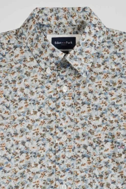Chemise en coton à microimprimé vert coupe Regular