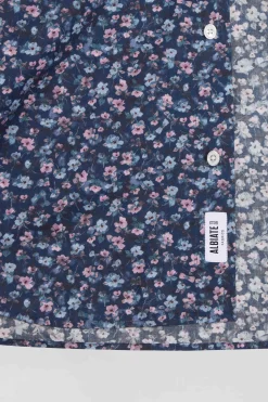 Chemise en coton à microimprimé bleu foncé coupe Regular