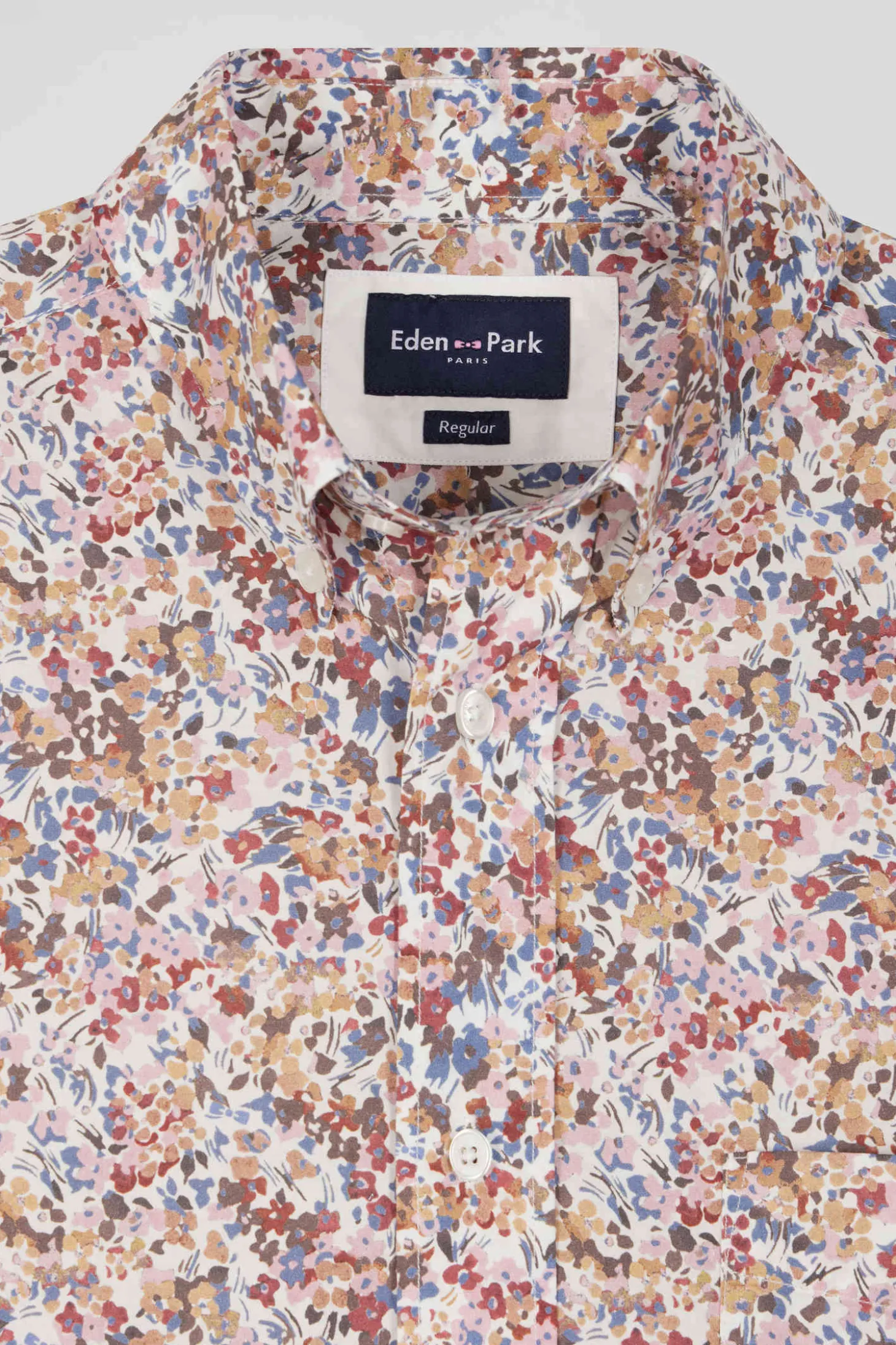 Chemise en coton à microimprimé beige coupe Regular