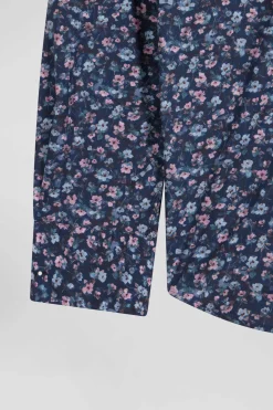 Chemise en coton à microimprimé bleu foncé coupe Regular
