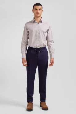 Chemise en coton à micro-motifs rose coupe Slim