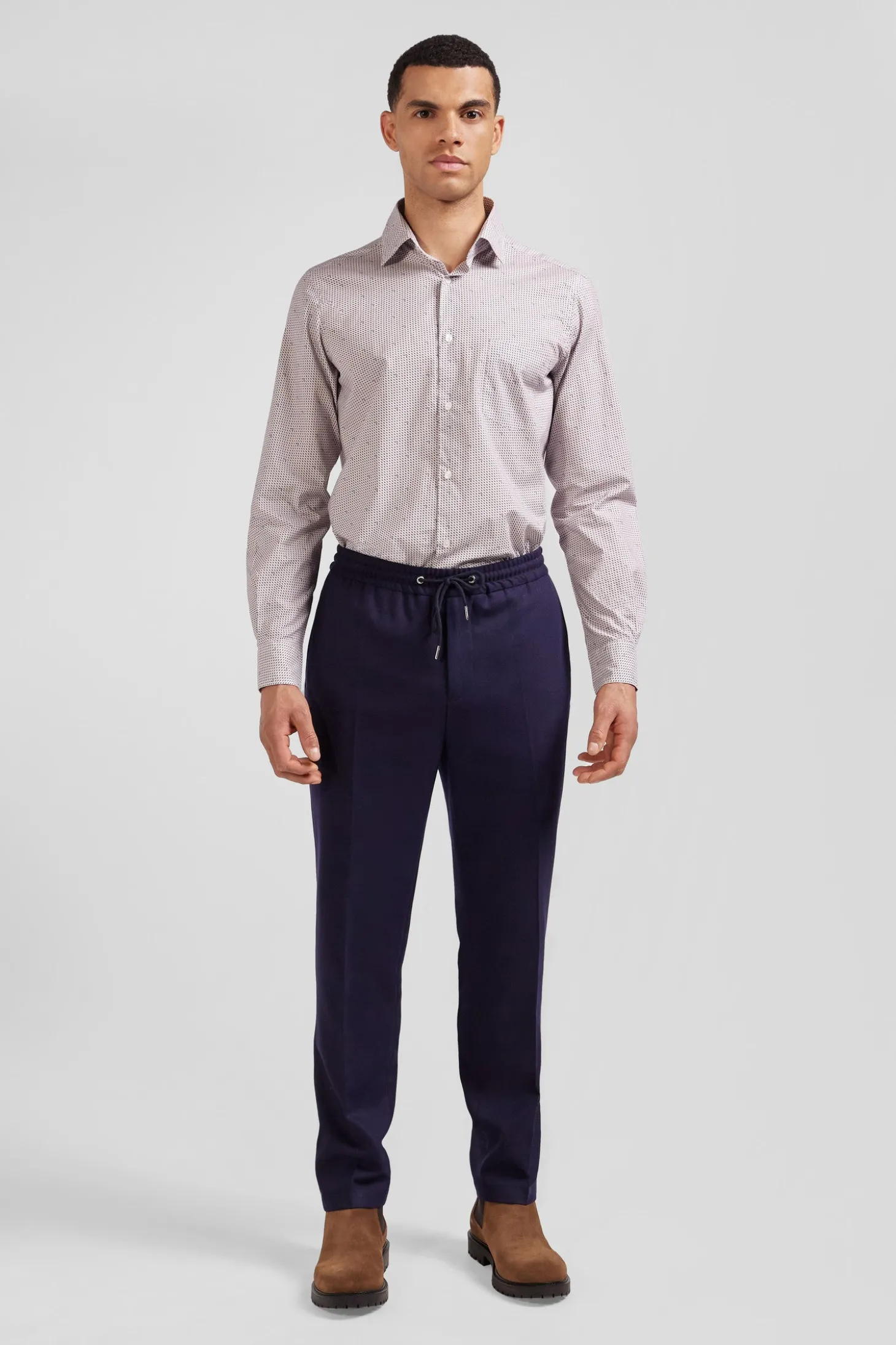 Chemise en coton à micro-motifs rose coupe Slim