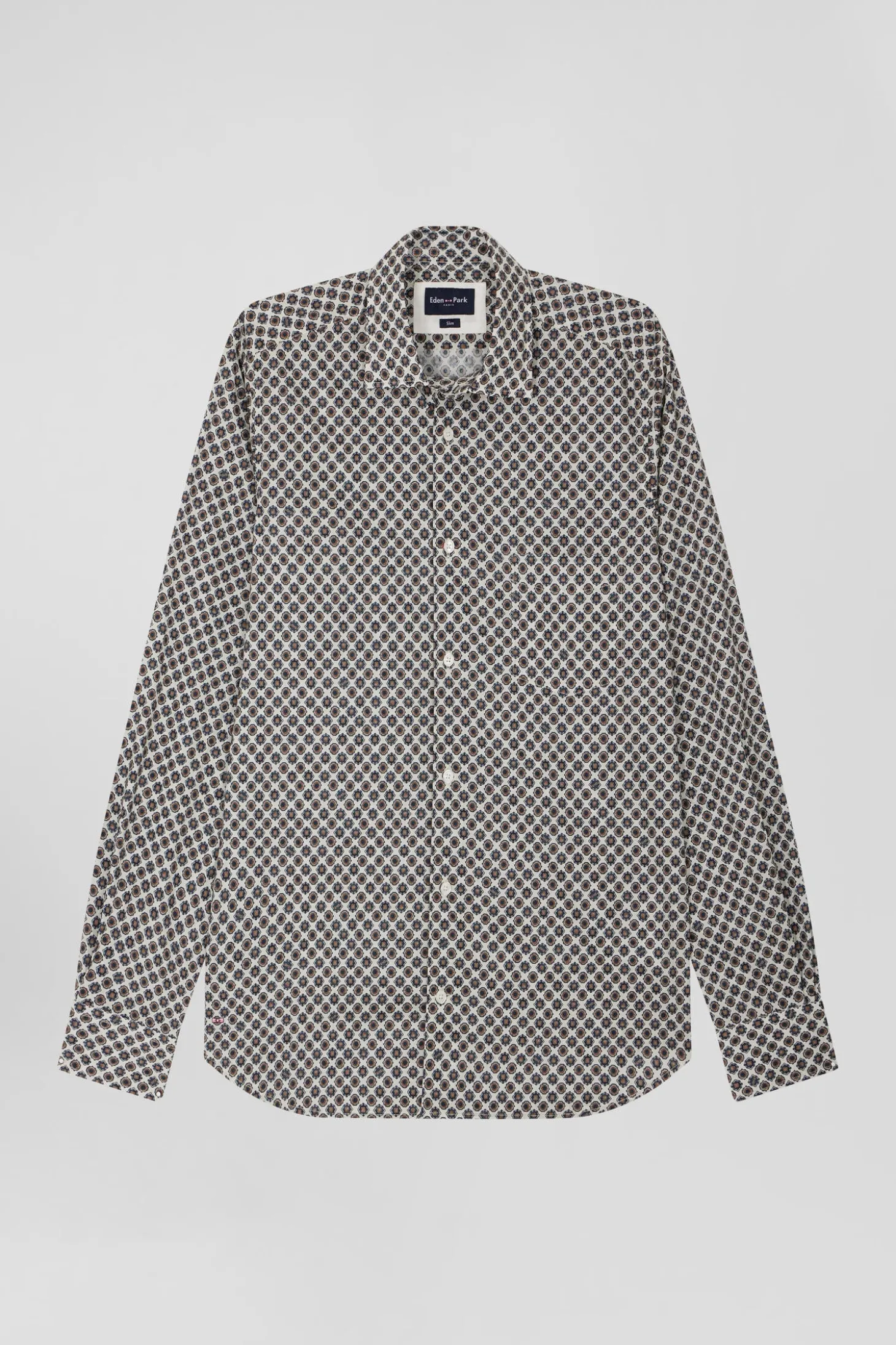 Chemise en coton à micro-motifs écru coupe Slim