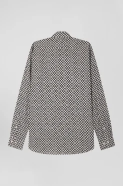 Chemise en coton à micro-motifs écru coupe Slim
