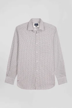 Chemise en coton à micro-motifs rose coupe Slim