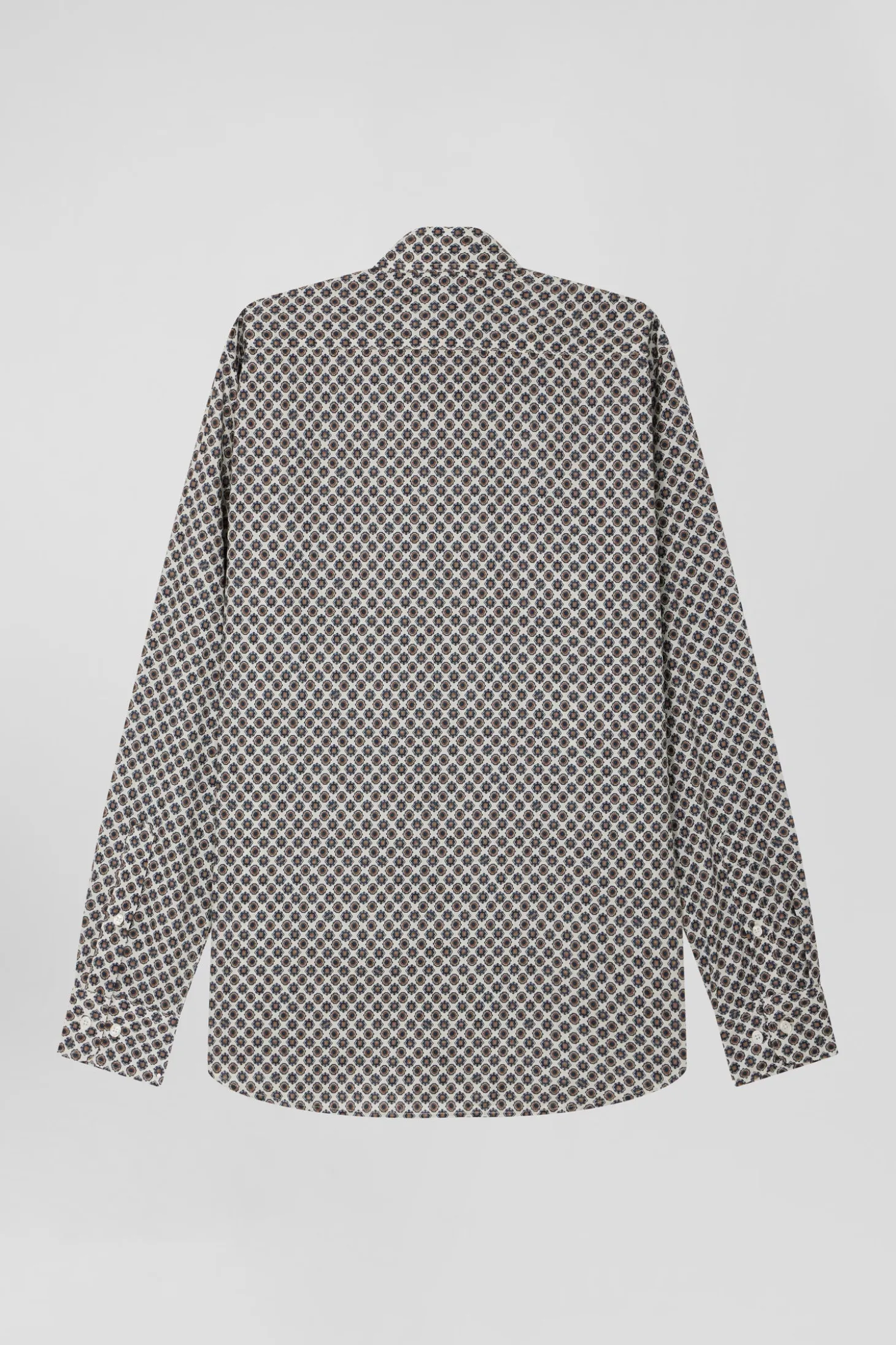 Chemise en coton à micro-motifs écru coupe Slim