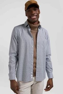 Chemise en coton à micro-motifs bleu ciel coupe Slim