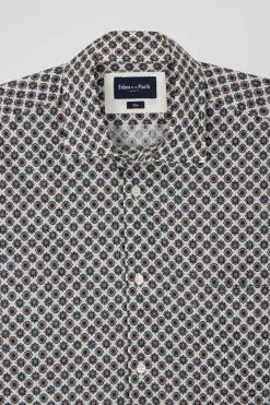 Chemise en coton à micro-motifs écru coupe Slim