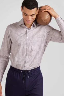 Chemise en coton à micro-motifs rose coupe Slim