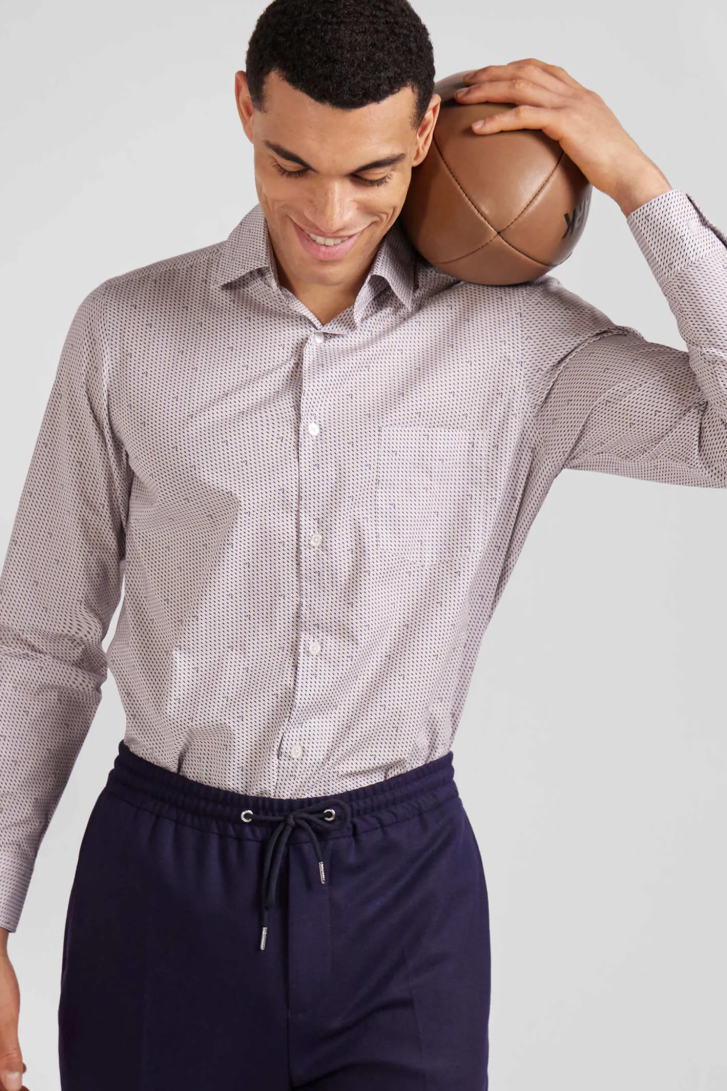 Chemise en coton à micro-motifs rose coupe Slim