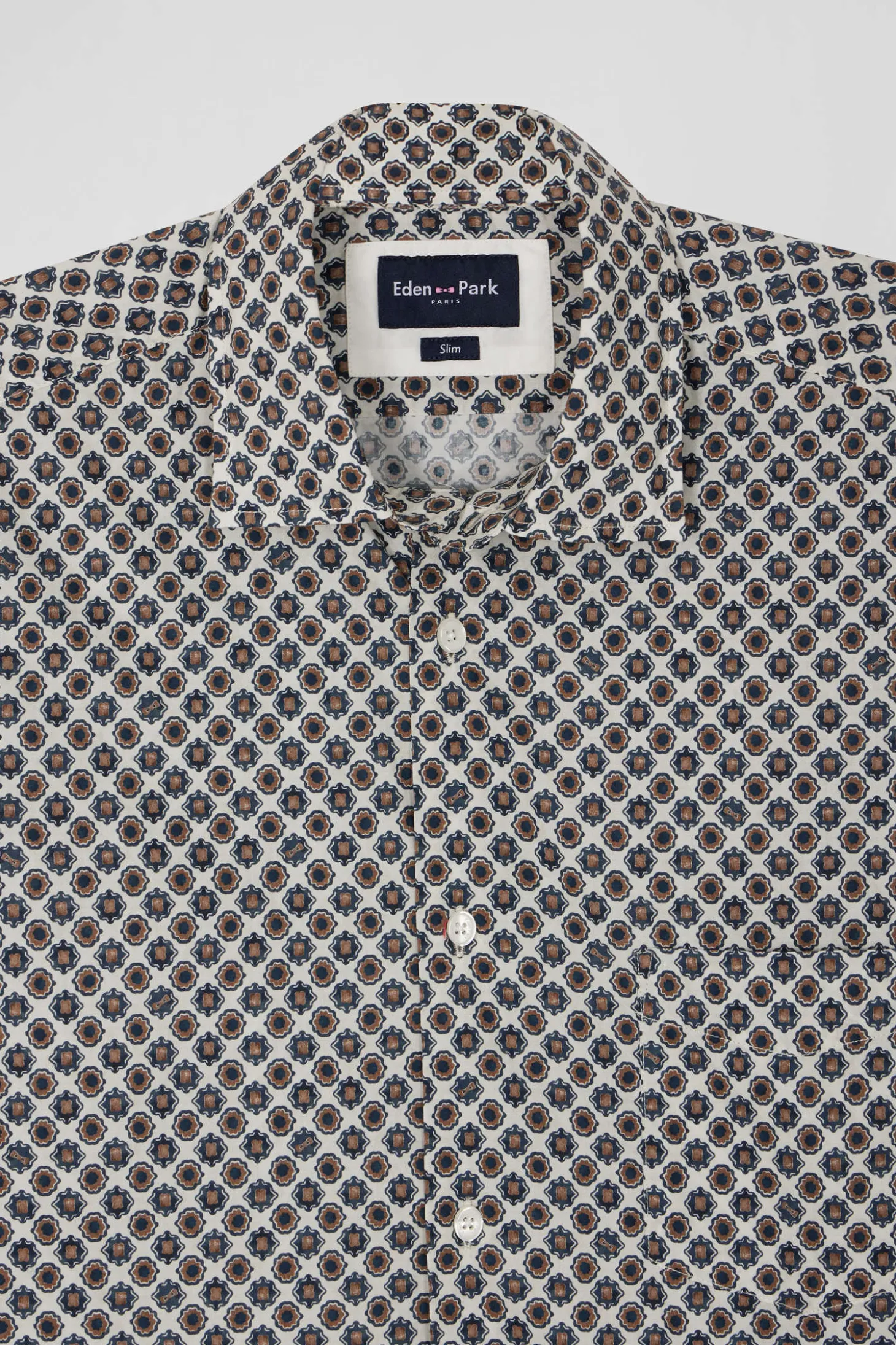 Chemise en coton à micro-motifs écru coupe Slim
