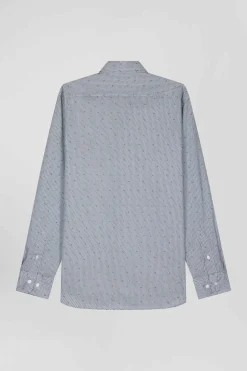 Chemise en coton à micro-motifs bleu ciel coupe Slim
