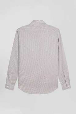 Chemise en coton à micro-motifs rose coupe Slim