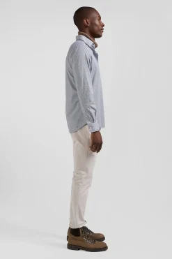 Chemise en coton à micro-motifs bleu ciel coupe Slim