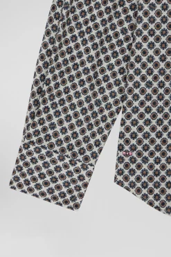 Chemise en coton à micro-motifs écru coupe Slim