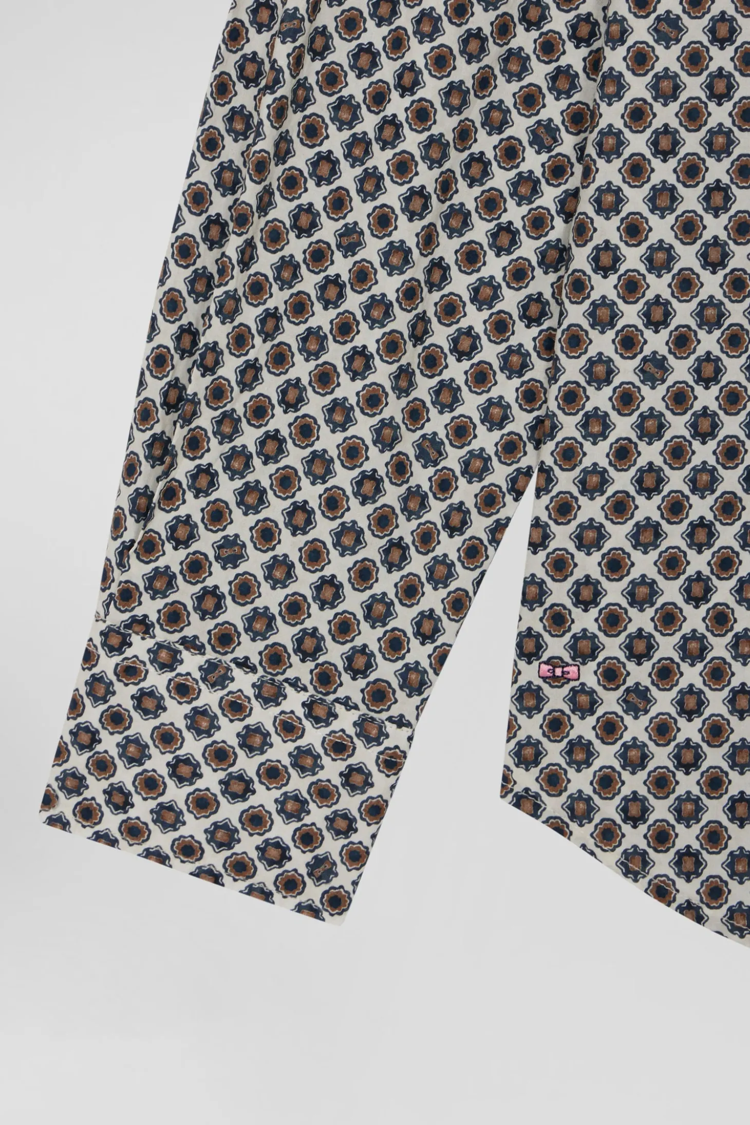 Chemise en coton à micro-motifs écru coupe Slim