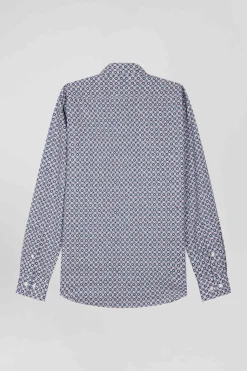 Chemise en coton à micro-motifs ciel coupe Slim