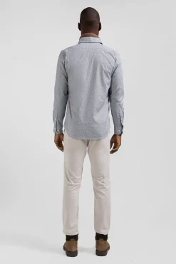 Chemise en coton à micro-motifs bleu ciel coupe Slim