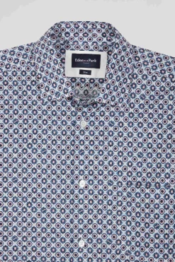 Chemise en coton à micro-motifs ciel coupe Slim