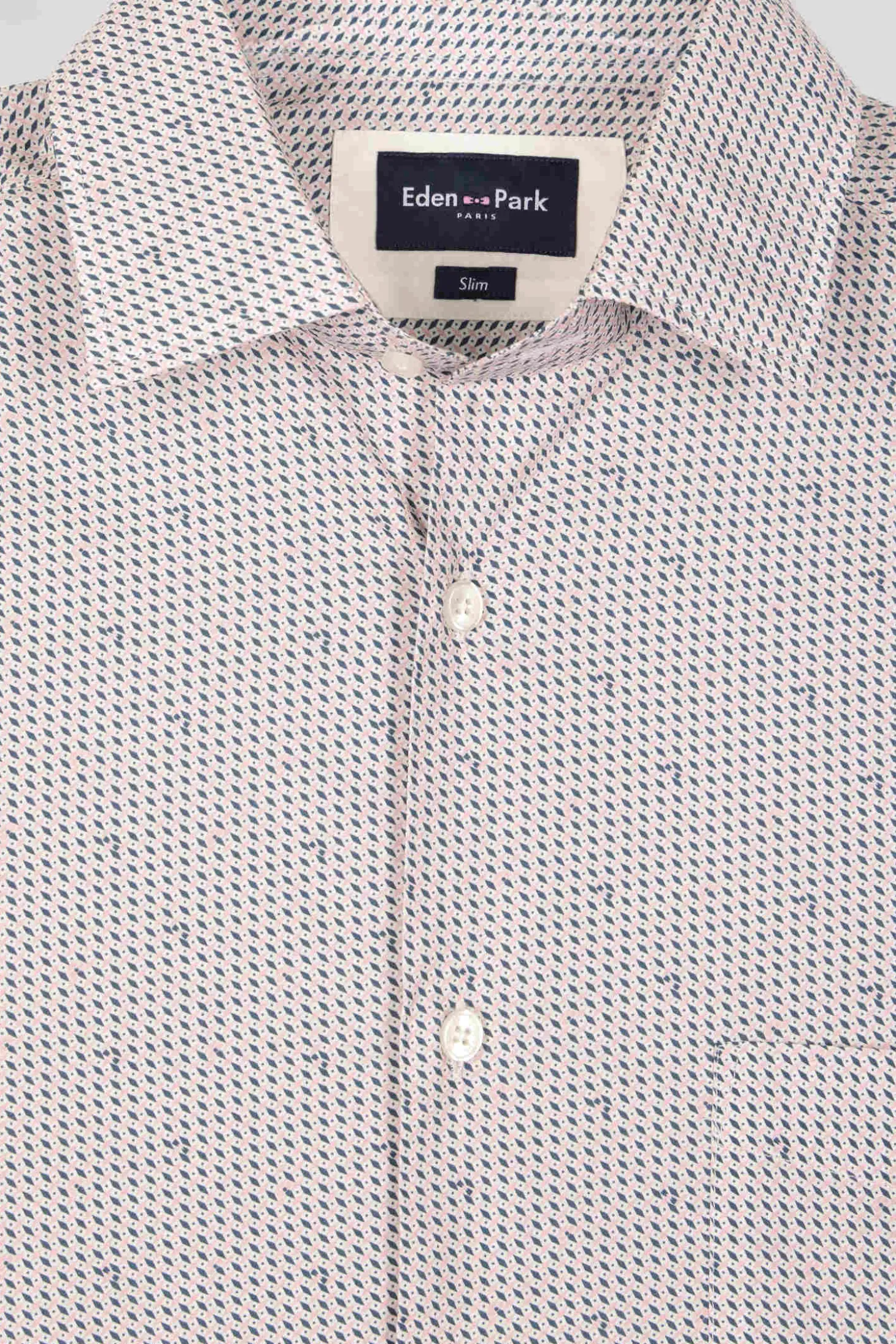 Chemise en coton à micro-motifs rose coupe Slim