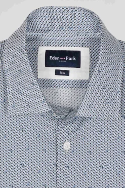 Chemise en coton à micro-motifs bleu ciel coupe Slim